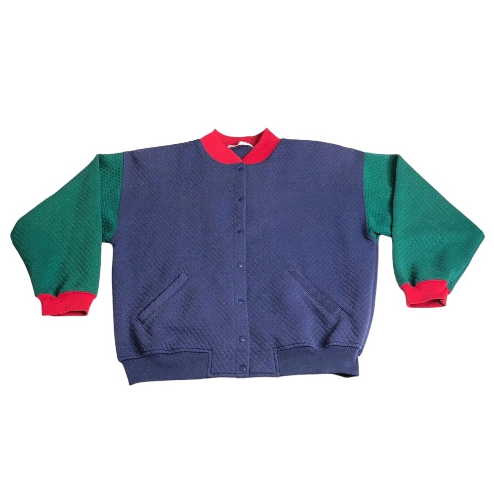Vintage 80s Pacer Bomber Sweater Jacket Mens M Colorblock Varsity Snap Front